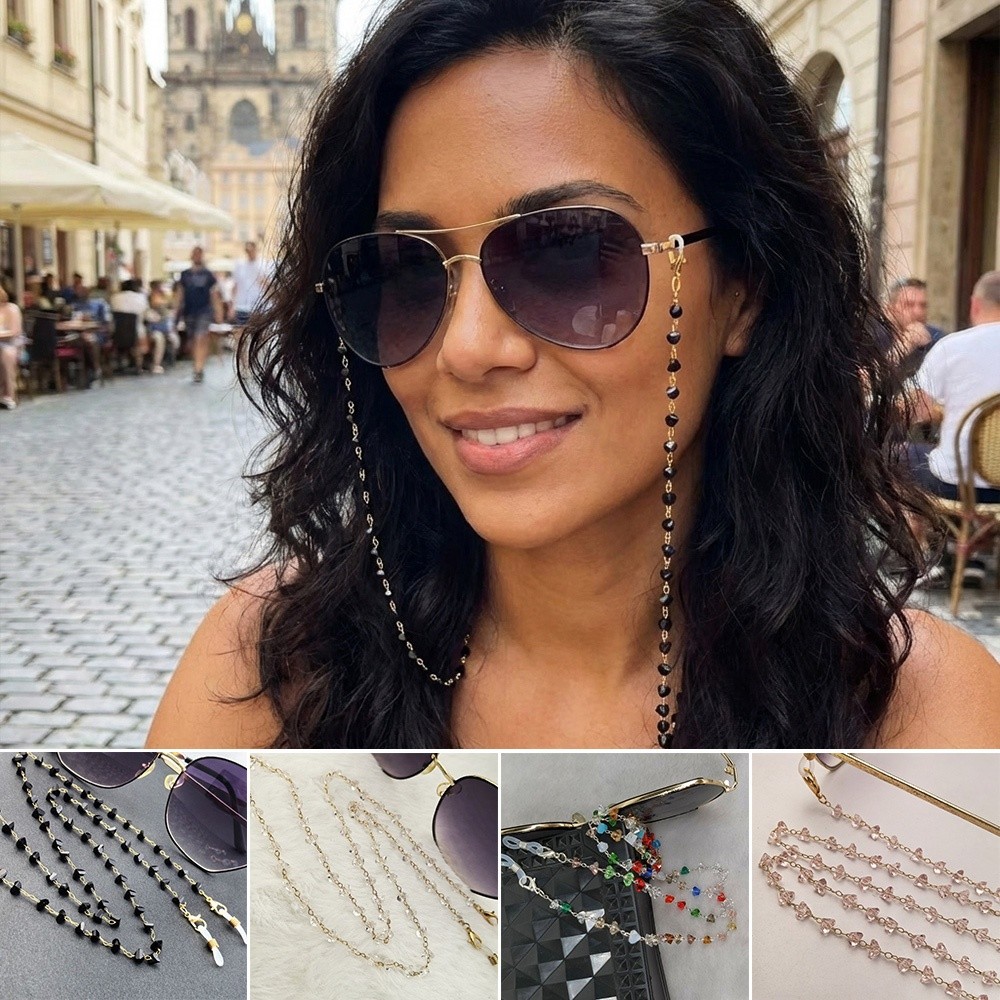 Mask Chain Holder - Fashion Accessory Triangle Crystal Eyeglass Holder